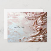Pink Ornate Pearl and Floral Postcard Briefkaart (Voorkant / Achterkant)