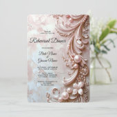 Pink Ornate Pearl and Floral Rehearsal Dinner Kaart (Staand voorkant)