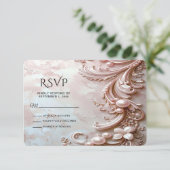 Pink Ornate Pearl and Floral RSVP Card (Staand voorkant)