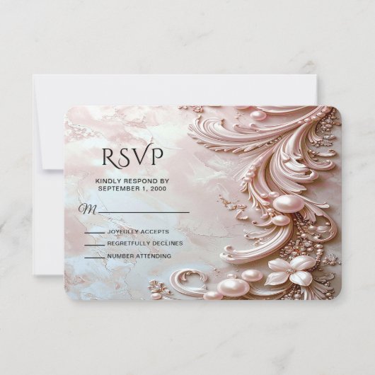 Pink Ornate Pearl and Floral RSVP Card (Voorkant)