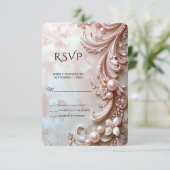 Pink Ornate Pearl and Floral RSVP Card Kaartje (Staand voorkant)