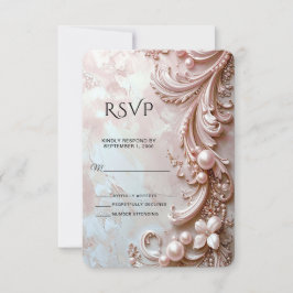 Pink Ornate Pearl and Floral RSVP Card Kaartje
