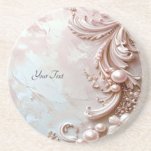 Pink Ornate Pearl and Floral Sandstone Coaster