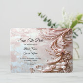 Pink Ornate Pearl and Floral Save The Date (Staand voorkant)