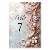 Pink Ornate Pearl and Floral Table Number Kaart (Achterkant)