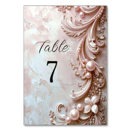 Pink Ornate Pearl and Floral Table Number Kaart