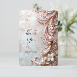 Pink Ornate Pearl and Floral Thank You Card Bedankkaart