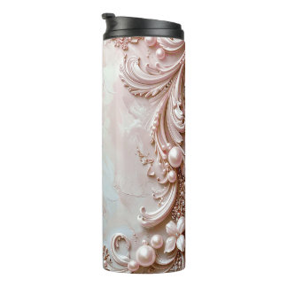 Pink Ornate Pearl and Floral Thermal Tumbler Thermosbeker