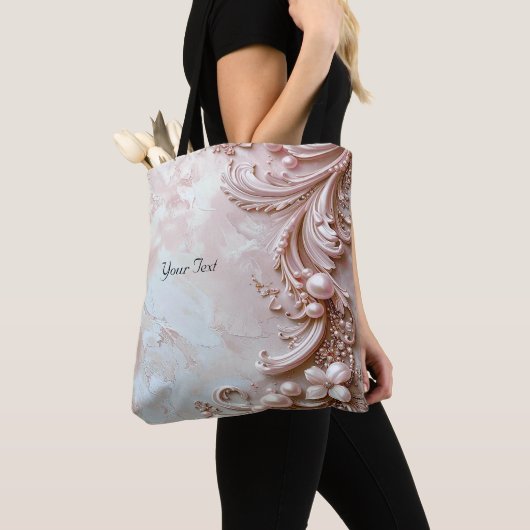 Pink Ornate Pearl and Floral Tote Bag (Dichtbij)