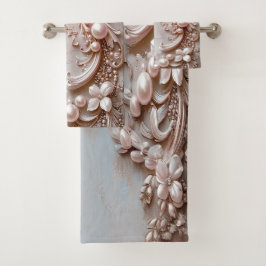 Pink Ornate Pearl and Floral Towel Set Bad Handdoek