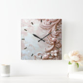 Pink Ornate Pearl and Floral Wall Clock Vierkante Klok (Huis)