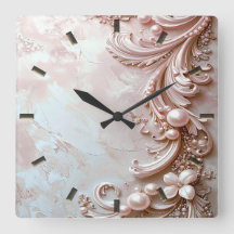 Pink Ornate Pearl and Floral Wall Clock
