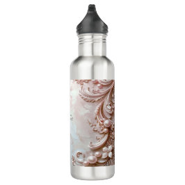 Pink Ornate Pearl and Floral Water Bottle Waterfles