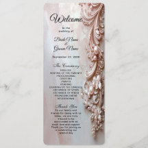 Pink Ornate Pearl and Floral Wedding Program