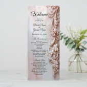 Pink Ornate Pearl and Floral Wedding Program Programmakaart (Staand voorkant)