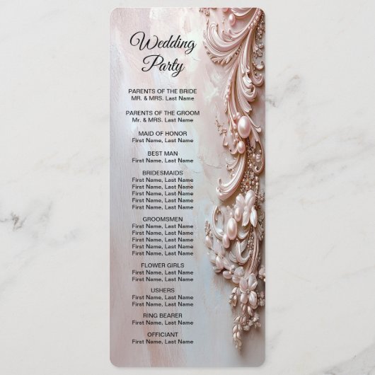 Pink Ornate Pearl and Floral Wedding Program Programmakaart (Achterkant)