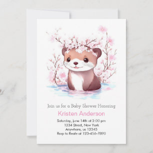 Pink Otter Whimsical Wildflower Meisje Baby shower Kaart