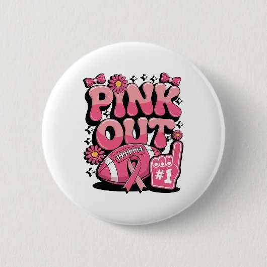 Pink Out Borstkanker Voetbal Ondersteuning Ronde Button 5,7 Cm (Voorkant)