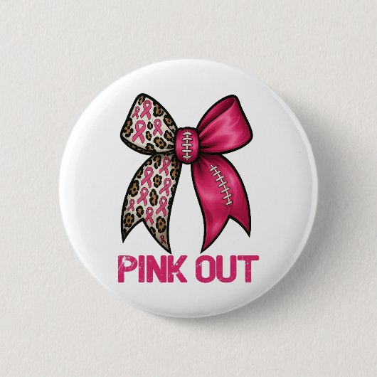 Pink Out Leopard Bow Voetbal Borstkanker Aware Ronde Button 5,7 Cm (Voorkant)