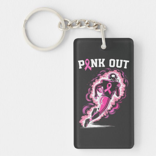 Pink Out Tackle Borstkanker Amerikaans Football Sleutelhanger (Voorkant)