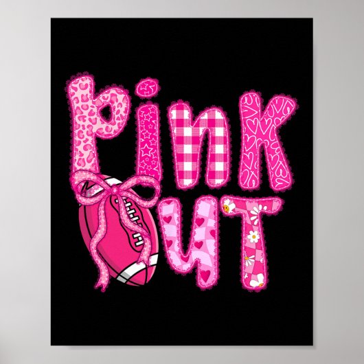 Pink Out Voetbal Bow Preppy Borstkanker Bewustzijn Poster (Voorkant)