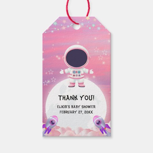 Pink Outer Space Little Explorer Baby shower Cadeaulabel (Voorkant)