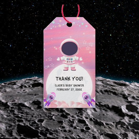 Pink Outer Space Little Explorer Baby shower Cadeaulabel