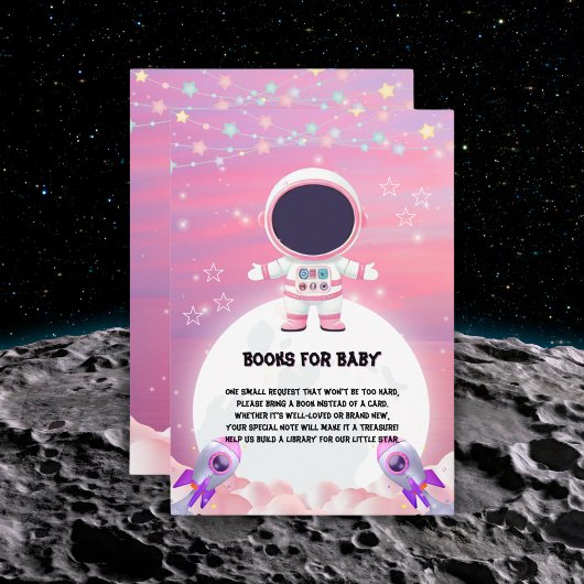 Pink Outer Space Little Explorer Baby shower Informatiekaartje