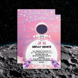 Pink Outer Space Little Explorer Baby shower Informatiekaartje