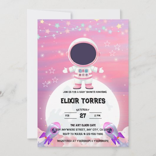 Pink Outer Space Little Explorer Baby shower Kaart (Voorkant)