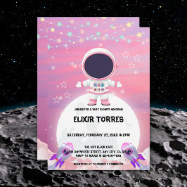 Pink Outer Space Little Explorer Baby shower Kaart