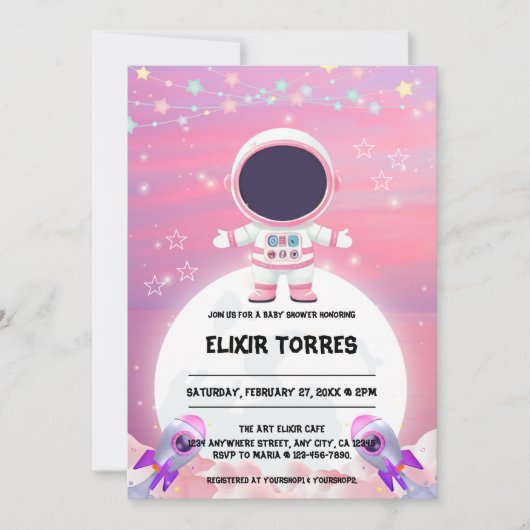 Pink Outer Space Little Explorer Baby shower Kaart (Voorkant)