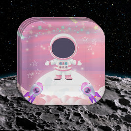 Pink Outer Space Little Explorer Baby shower Papieren Bordje