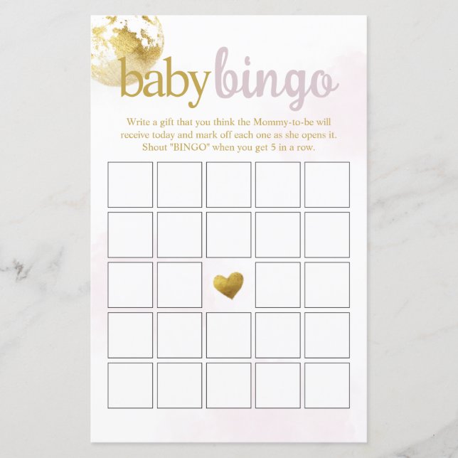 Pink Over the Moon Baby Bingo Baby shower spel (Voorkant)