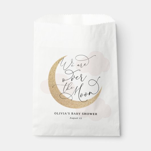 Pink Over the Moon Baby shower Bedankzakje (Voorkant)
