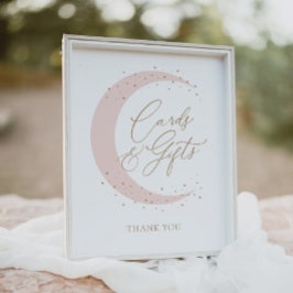 Pink Over the Moon Baby shower Kaarten en geschenk Poster