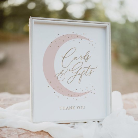 Pink Over the Moon Baby shower Kaarten en geschenk Poster