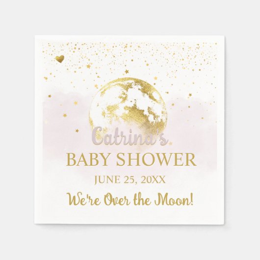 Pink Over the Moon en Stars Celestial Baby shower Servet (Voorkant)