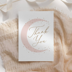 Pink Over the Moon Girl Baby shower Bedankkaart
