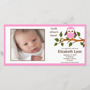 Pink Owl Baby Girl Geboorteaankondiging Aankondiging