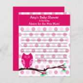 Pink Owl Baby shower Personalized Advice Kaarten (Voorkant / Achterkant)