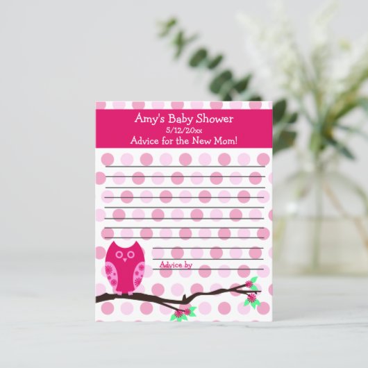 Pink Owl Baby shower Personalized Advice Kaarten (Staand voorkant)