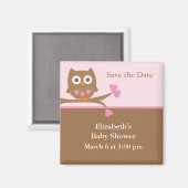 Pink Owl Baby shower Sla de datum op Magneet (Voorkant / Achterkant)