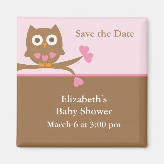 Pink Owl Baby shower Sla de datum op Magneet (Voorkant)