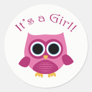 Pink Owl Baby shower Stickers - Het is een meisje!