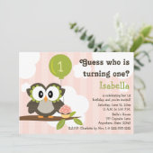 Pink Owl Birthday Party Invitations (Any Age) Kaart (Staand voorkant)