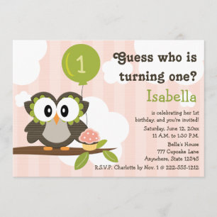 Pink Owl Birthday Party Invitations (Any Age) Kaart
