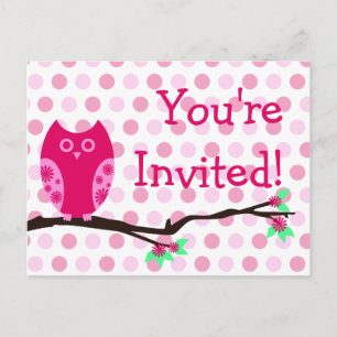 Pink Owl Briefkaart Baby Shower Uitnodigingen