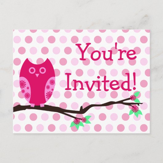 Pink Owl Briefkaart Baby Shower Uitnodigingen (Voorkant)