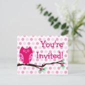 Pink Owl Briefkaart Baby Shower Uitnodigingen (Staand voorkant)